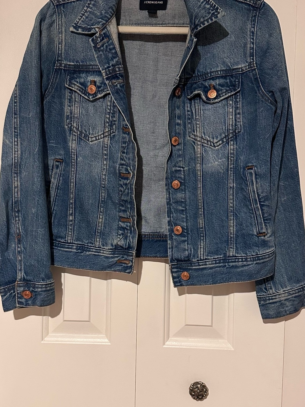 J. Crew Jeans Light Blue Denim Jacket with Brown Stitching